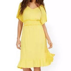 NY & Co. V-NECK DOLMAN-SLEEVE FRILL DRESS YELLOW XL NWT